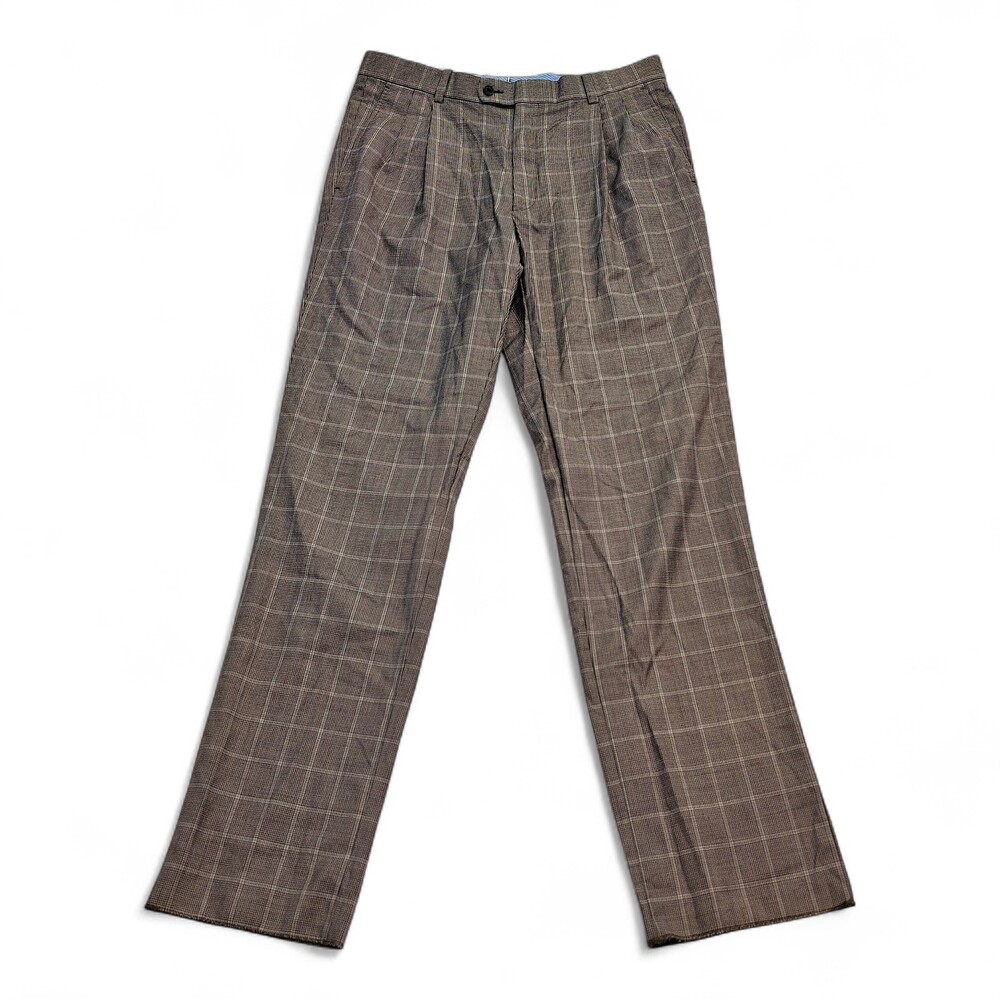 ARISTO 18 Aberdeen 100% Wool Tan Windowpane Dress‎ Pants W34